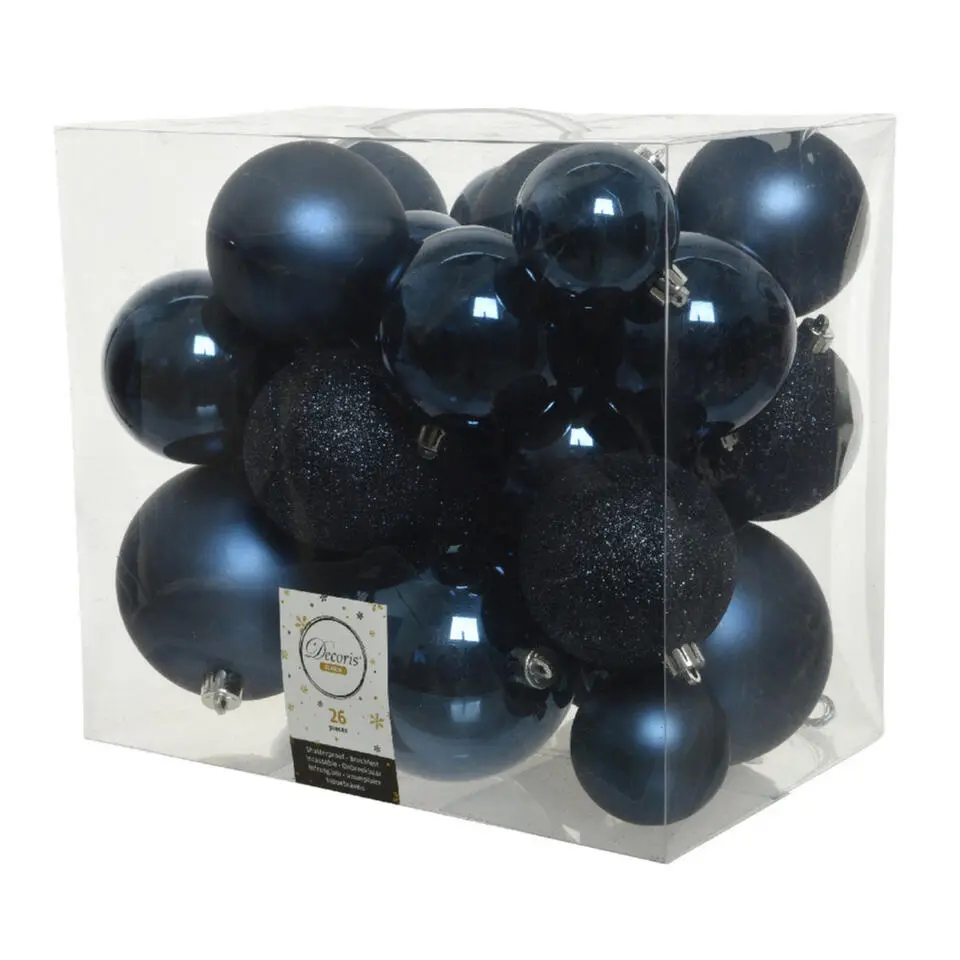 Decoris Kerstballen - 26x st - donkerblauw - 6-8-10 cm