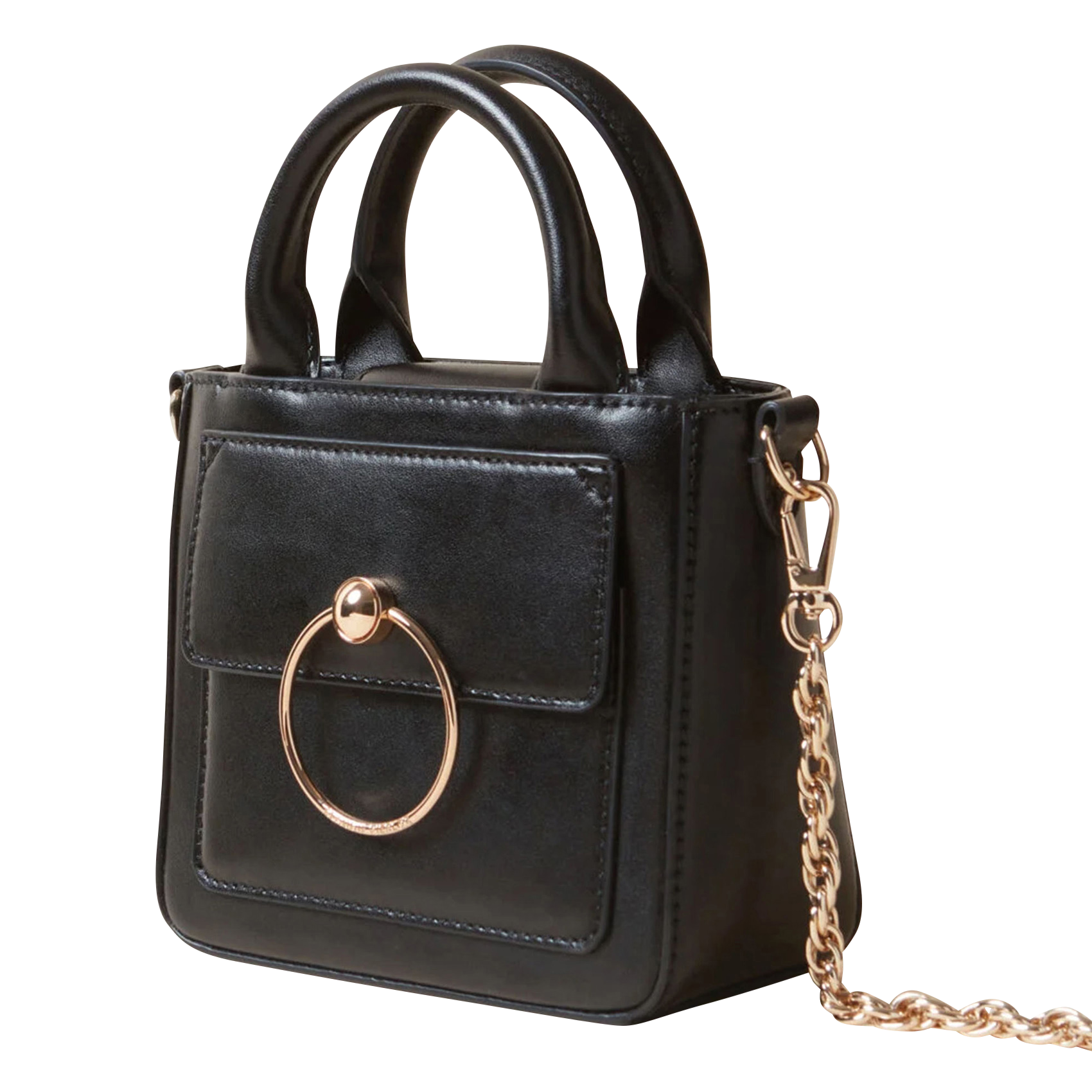 Mini sac bandoulière en cuir lisse| Noir