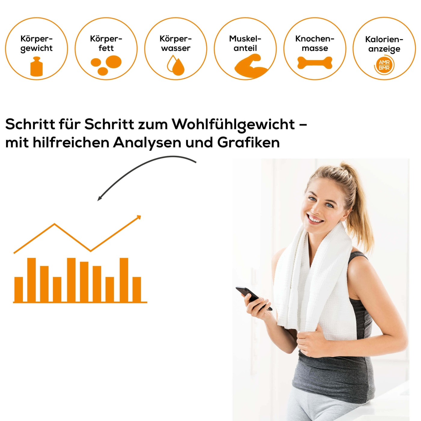 Diagnosewaage BF 405 Signature Line Bluetooth Personen Waage zur Körperanalyse mit App Funktion (iOS / Android) (76006) - Silber