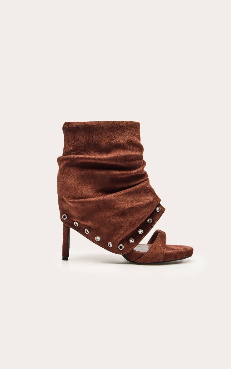 Chocolat Sandales À Talons Aiguilles En Synthétique Avec Œillets Froncés Et Revers À La Cheville