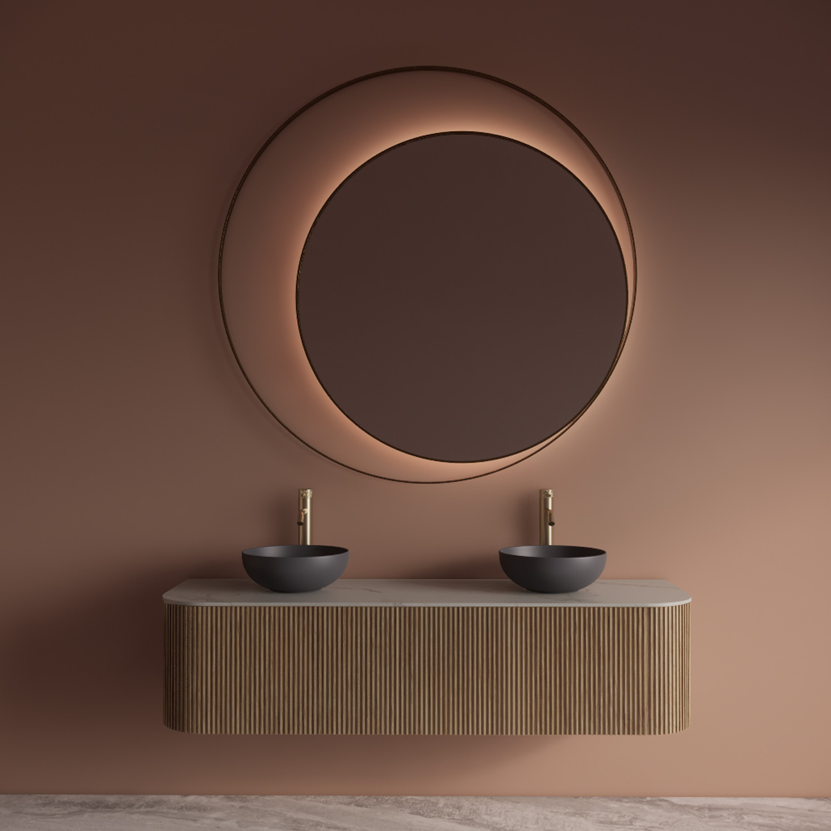 Gliss Design Kosmos spiegel rond met cirkel 140cm mat goud met handsensor