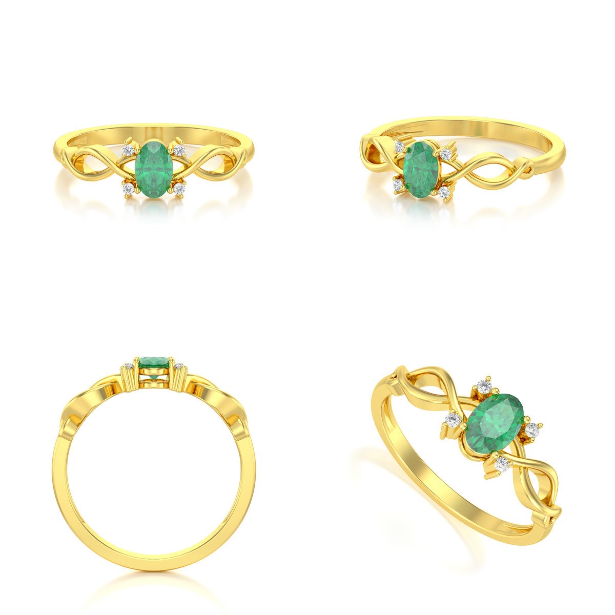 Bague ADEN Or 585 Jaune Emeraude et diamants 1.85grs