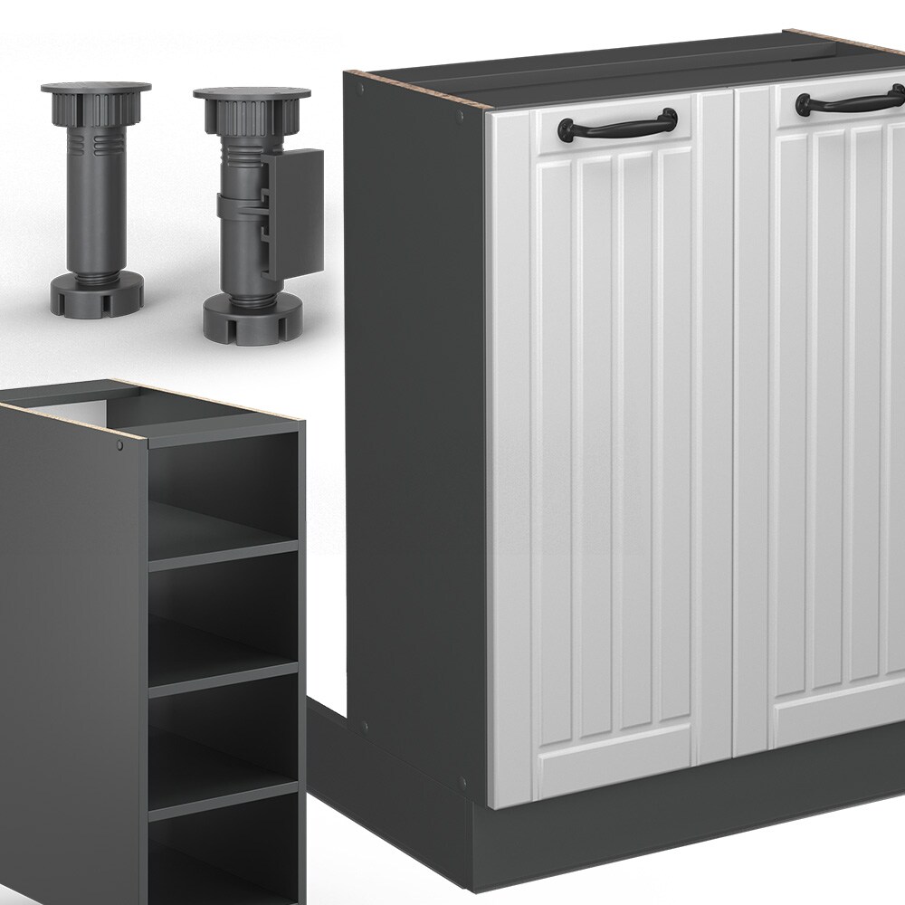 Vicco Kücheninsel Küchenblock Einbauküche Fame-Line Landhaus Anthrazit Weiß 90 cm Küchen Schränke Regalunterschrank Küchenunterschrank Regalinselunterschrank Softclose-Scharnier Küchenmöbel