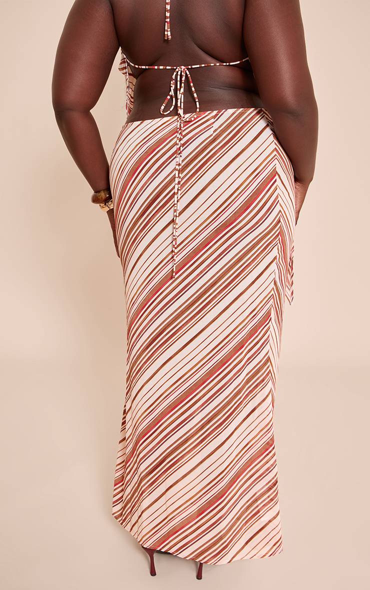 Chocolat Jupe Longue Grande Taille À Rayures En Mousseline Taille Mi-haute