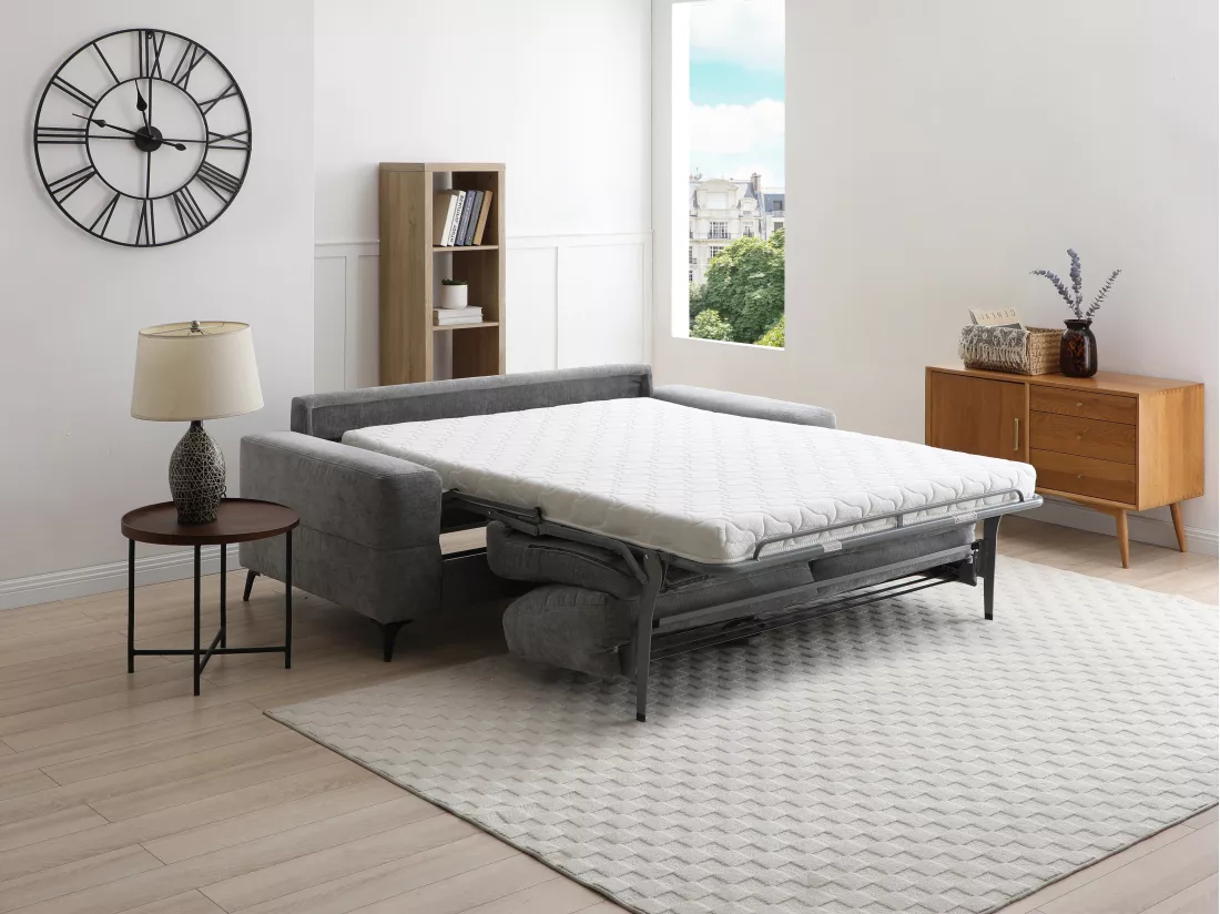 Canapé 3 places convertible express en tissu gris DUJARDA