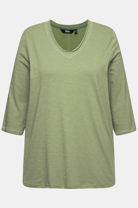 Shirt, Metallic-Nähte, V-Ausschnitt, 3/4-Arm