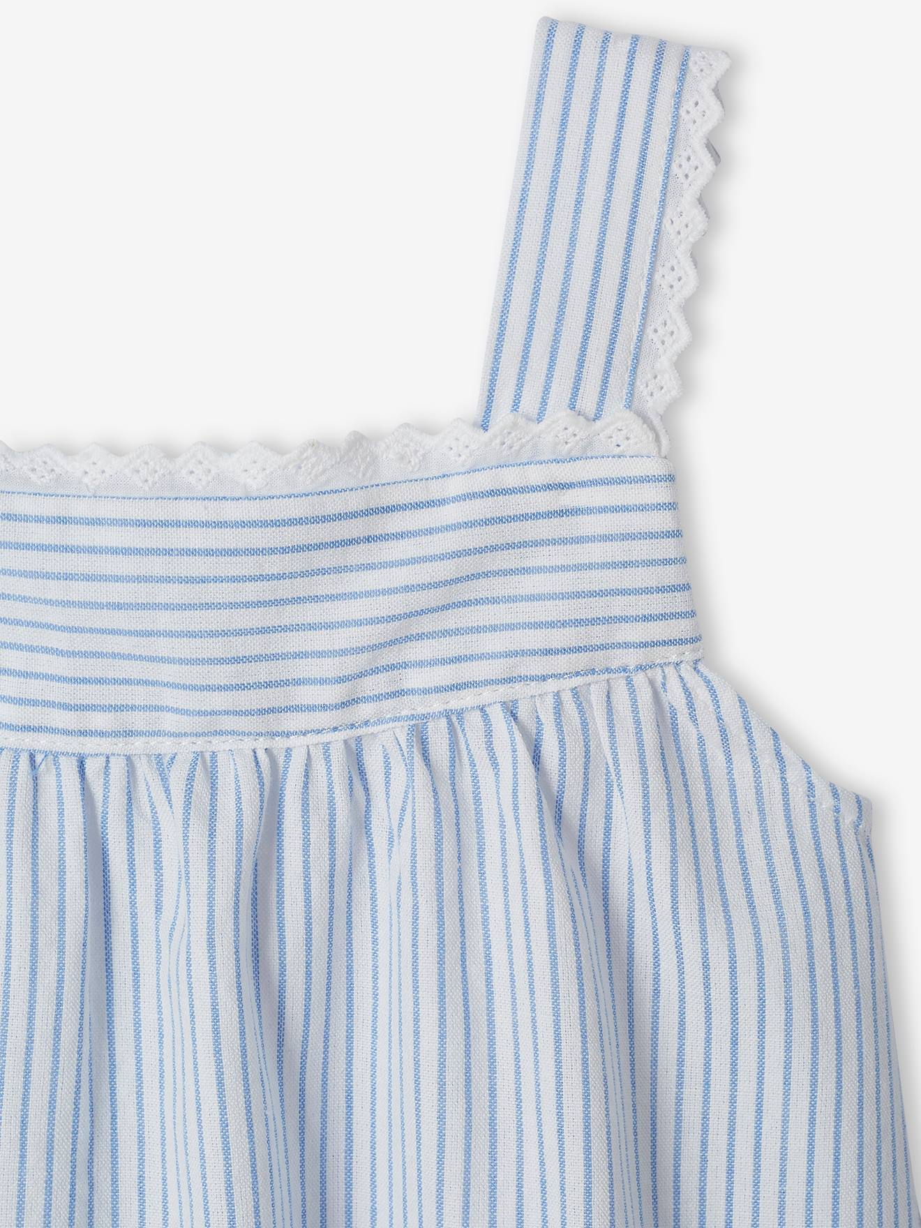 Pijama curto listrado para meninas, listras azuis