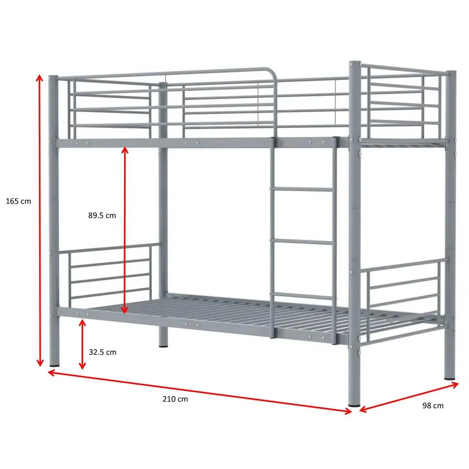Stapelbed Dixie 90x200cm - metaal - mat grijs