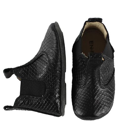 En Fant Leder-Krabbelschuhe - Schwarz m. Schlangen-Look