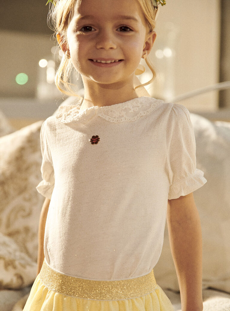 T-shirt écru à col Claudine