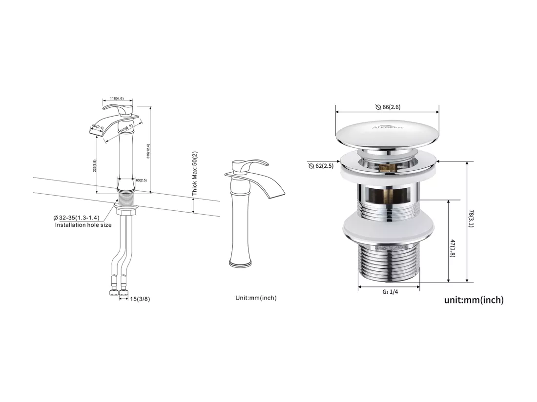 Mitigeur Lavabo Cascade Robinet Lavabo/Vasque Haute Bec Moocommand,Chromé+Bonde Lavabo Bonde Pop-up avec Trop-plein Automatique Universelle