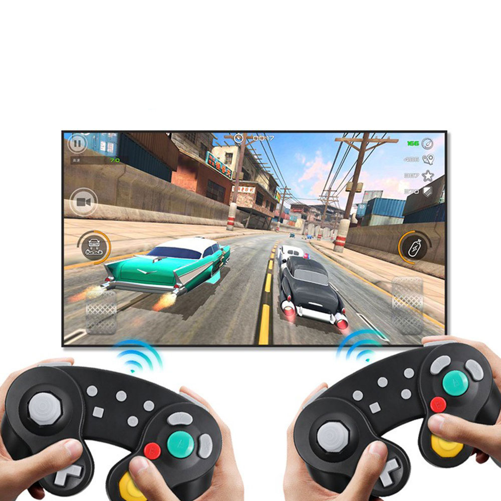 Wireless Shock Game Controller in Retro Gamecube Design kompatibel mit Nintendo Switch / Switch 2 / Lite / OLED - Schwarz