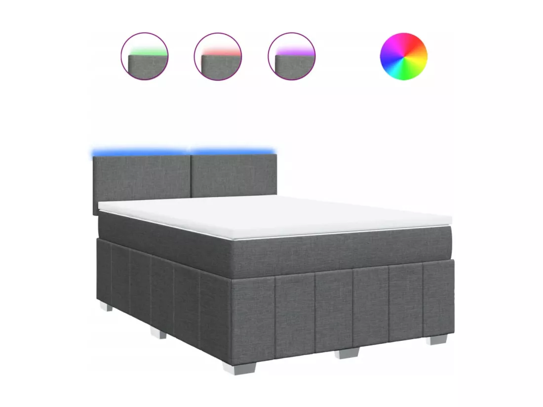 Sommier à lattes de lit avec matelas Gris foncé 160x200cm Tissu