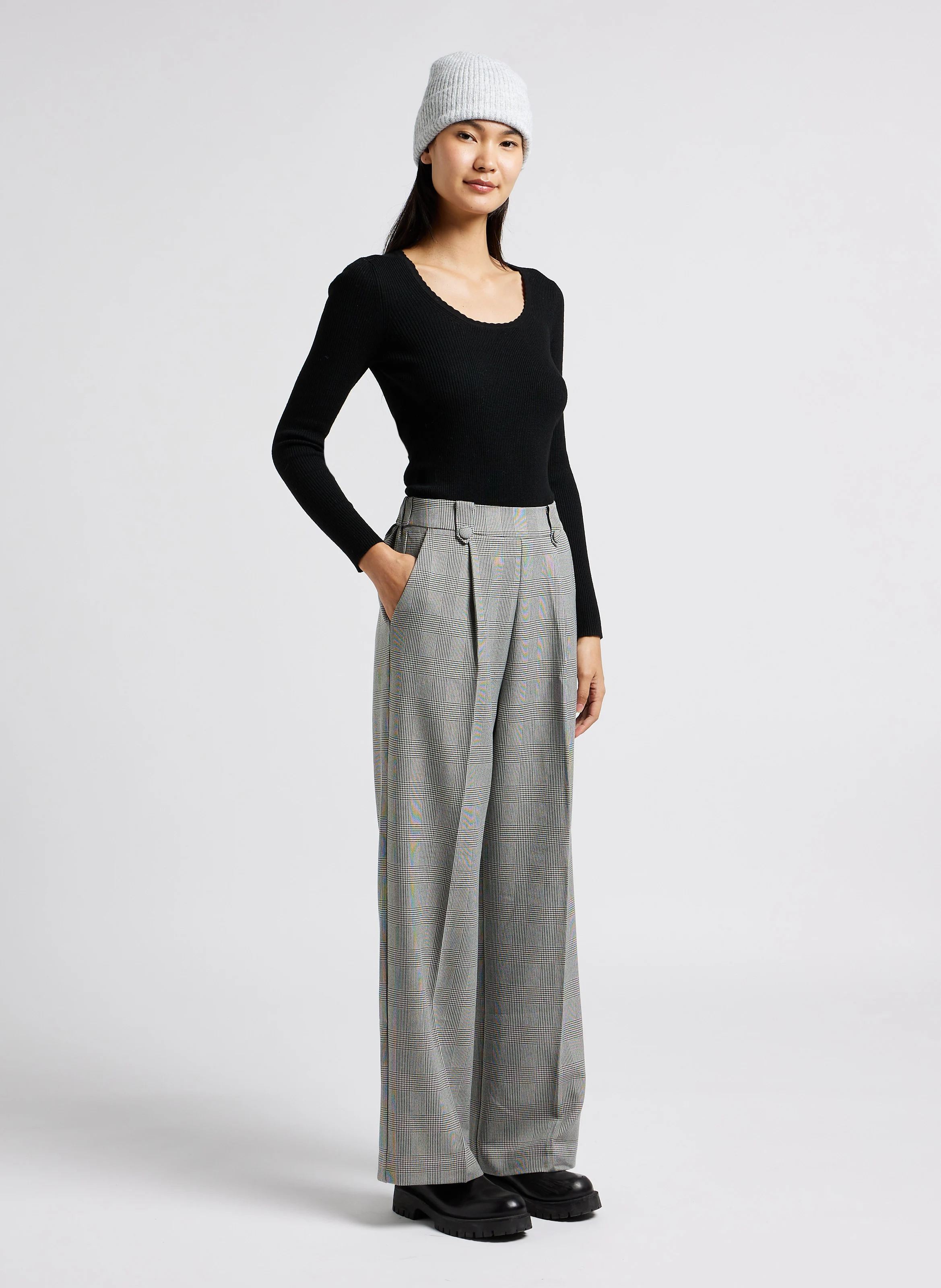 LAROCHE - Pantalon large à carreaux| Noir