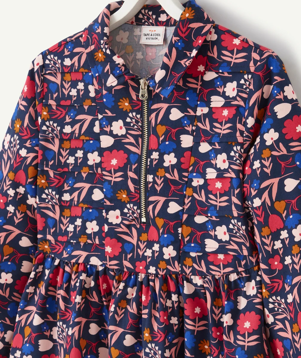 ROBE FILLE EN VISCOSE RESPONSABLE ZIPPÉE ET IMPRIMÉE FLEURIE