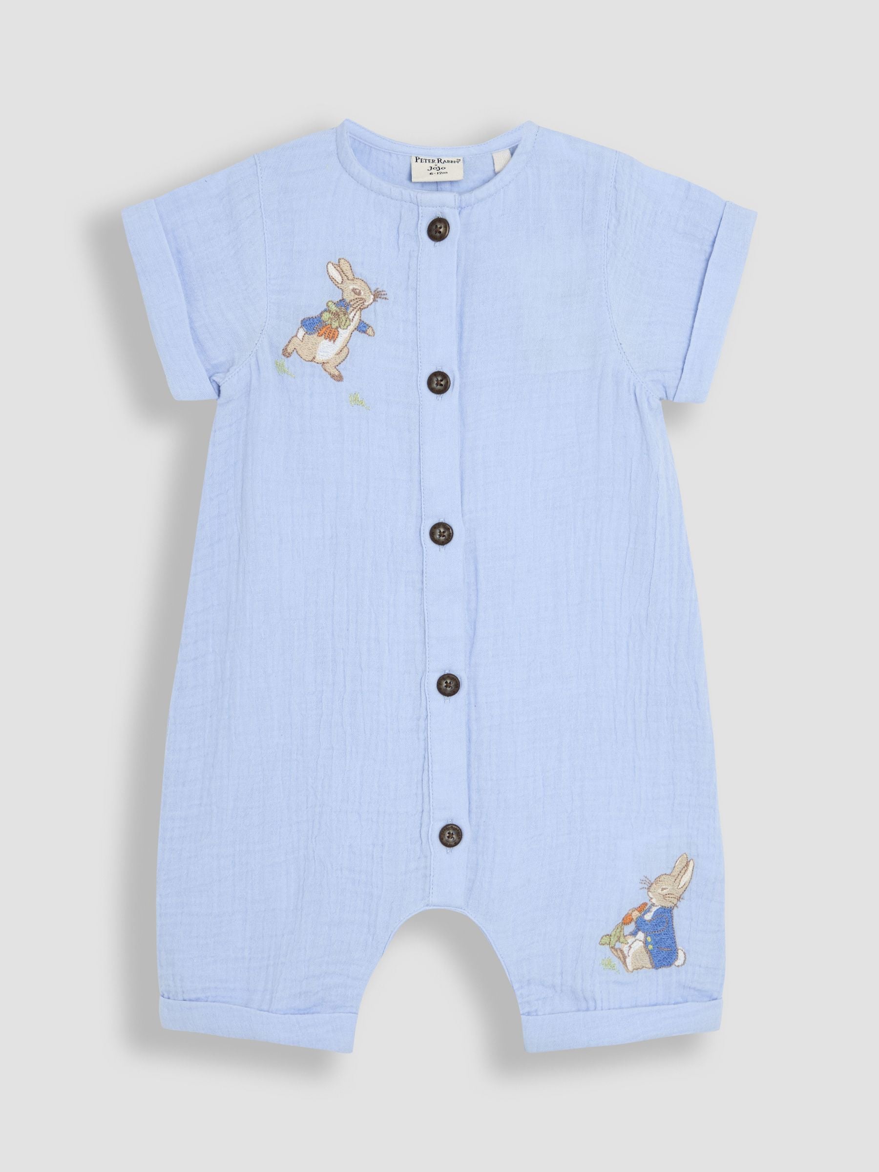 JoJo Maman Bébé Peter Rabbit™ Cheesecloth Button Front 100% Cotton Romper