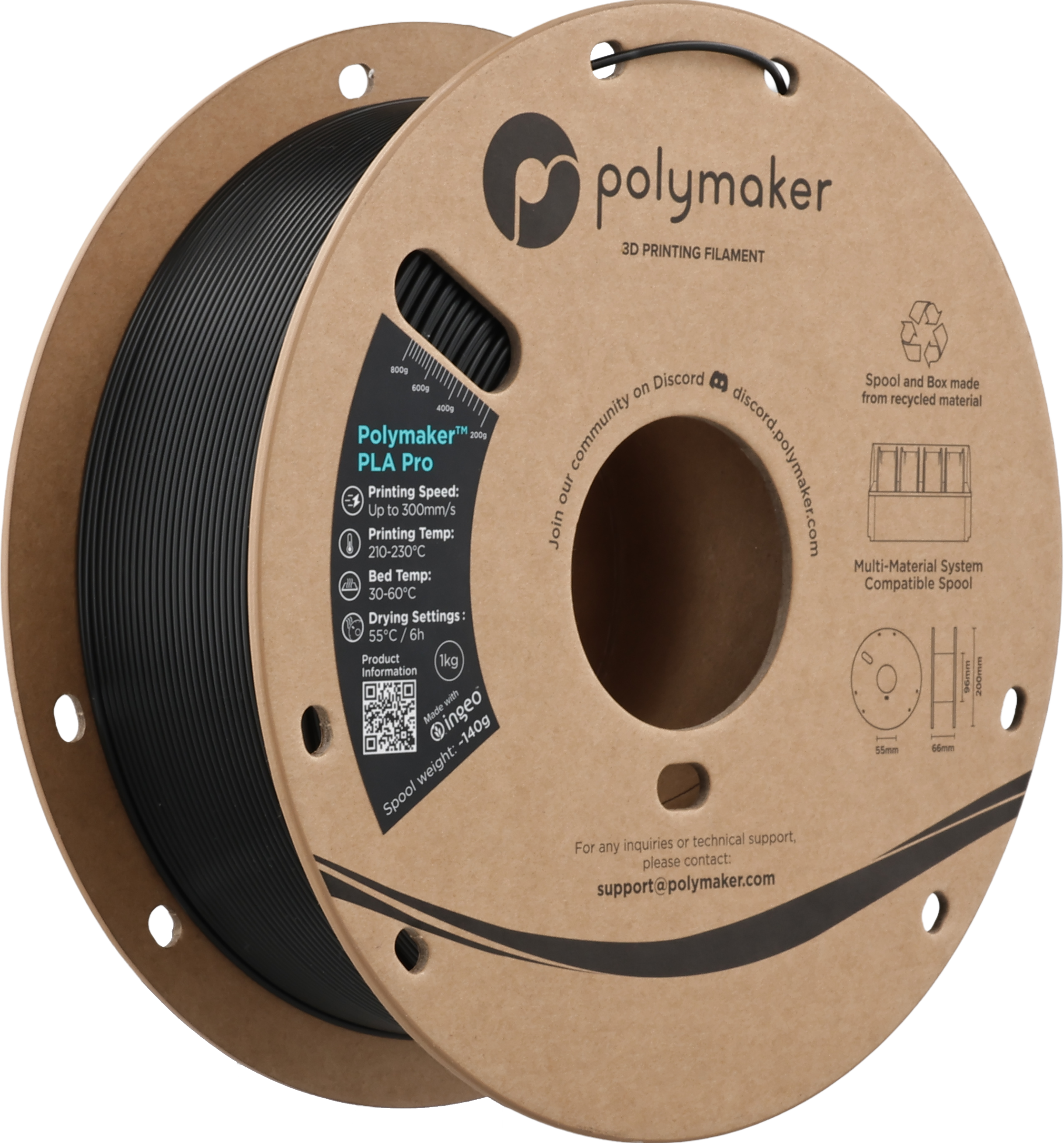 Polymaker  PLA Pro Black, 1,75 mm / 1000 g    Neue, verbesserte Formulierung: Hochleistungs-High Speed-PLA in Black