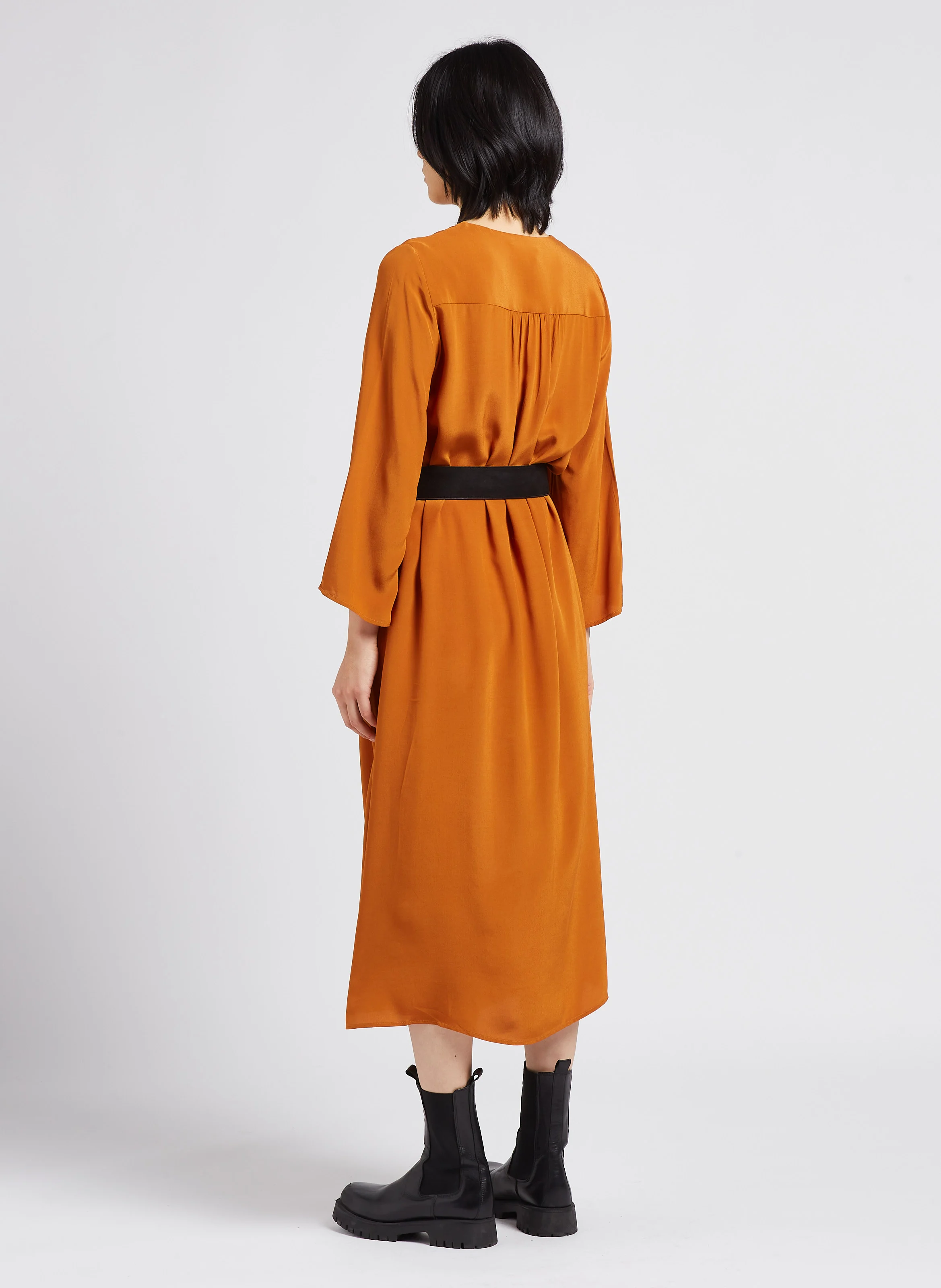 LAVINIA - Robe midi col V fluide| Orange