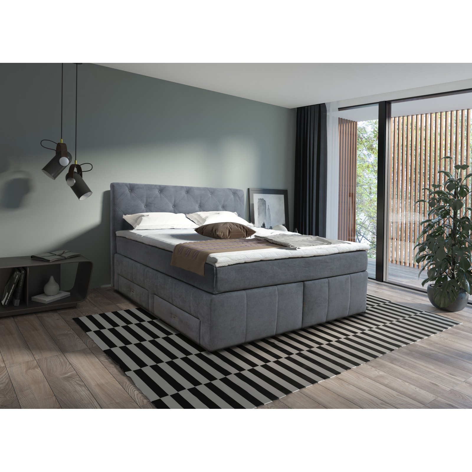 Boxspringbett Samira Stoff grau