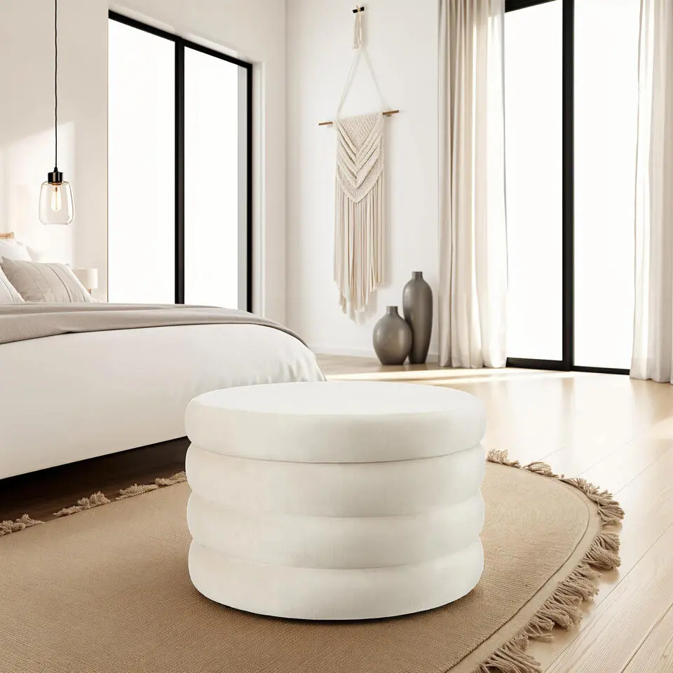 tectake Hocker Altu XL, gestoffeerd, opbergruimte, Fluweellook Crèmewit