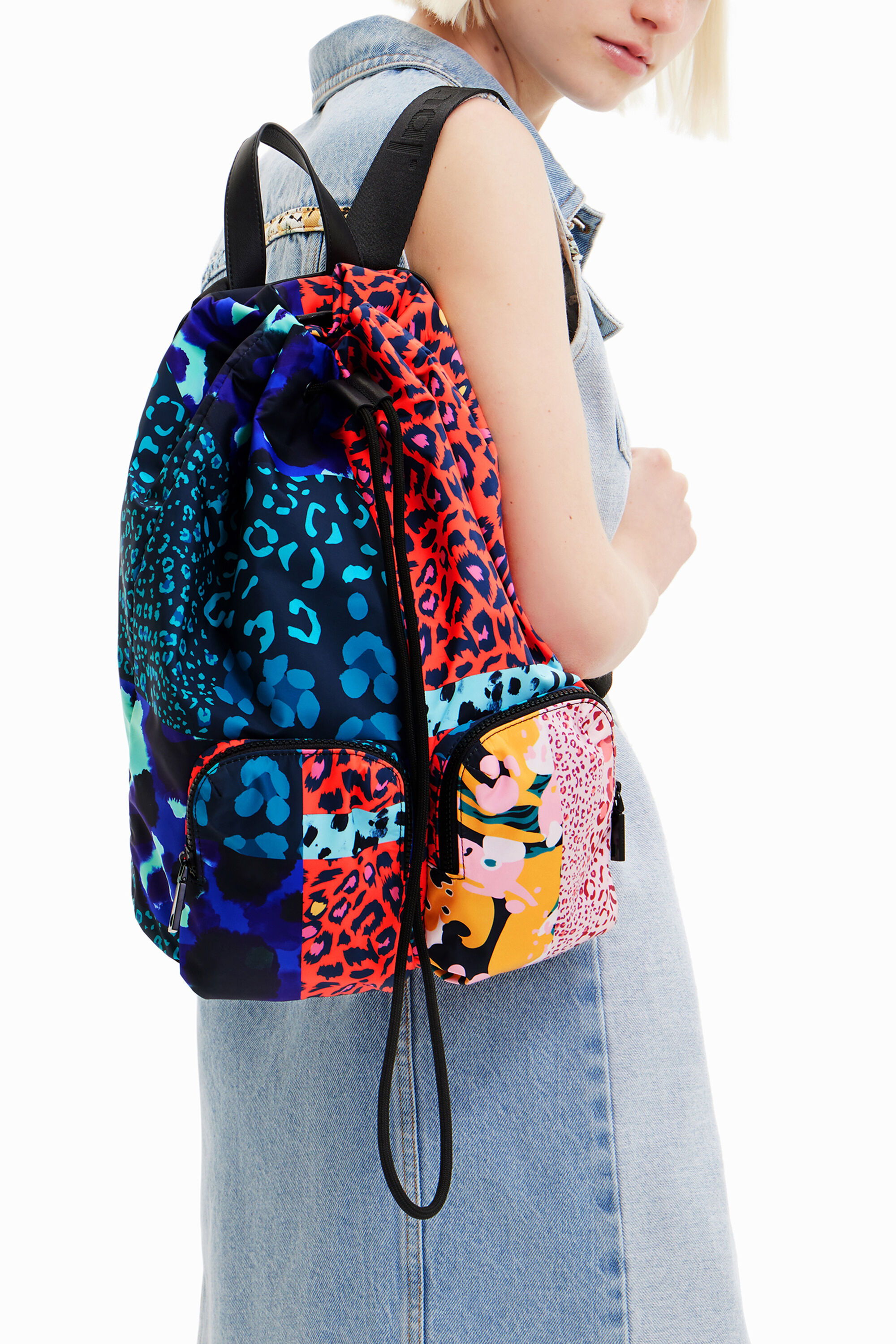 Grand sac à dos patchwork imprimé animal