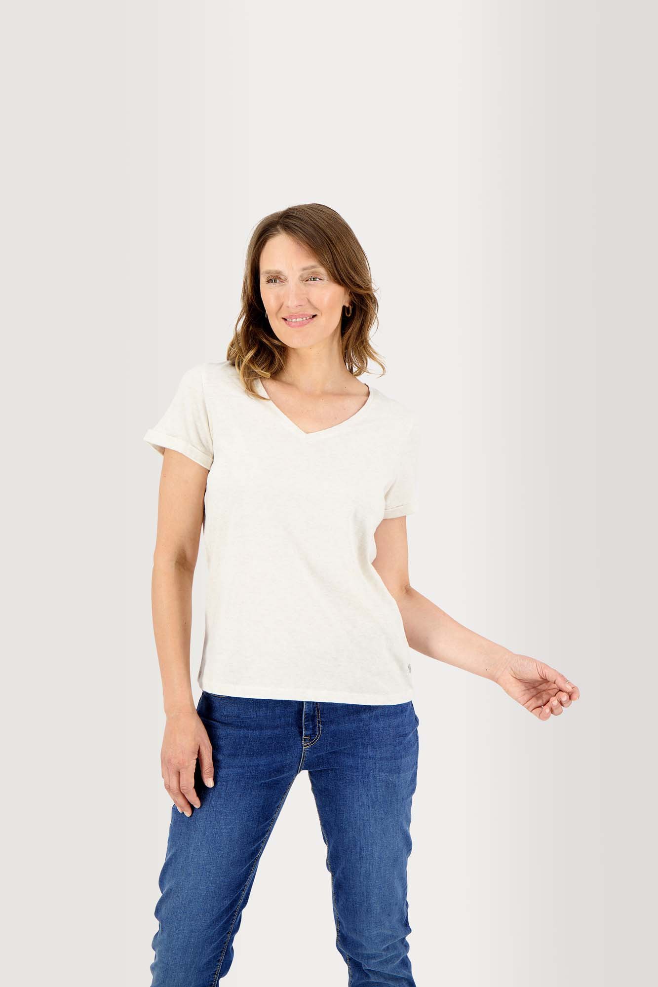 Tee-Shirt Femme Col V Jersey Coton Blanc
