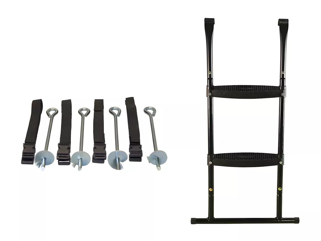 Kangui - Trampoline de jardin 365 cm + filet de sécurité + échelle + kit ancrage | PUNCHI Bleu 360