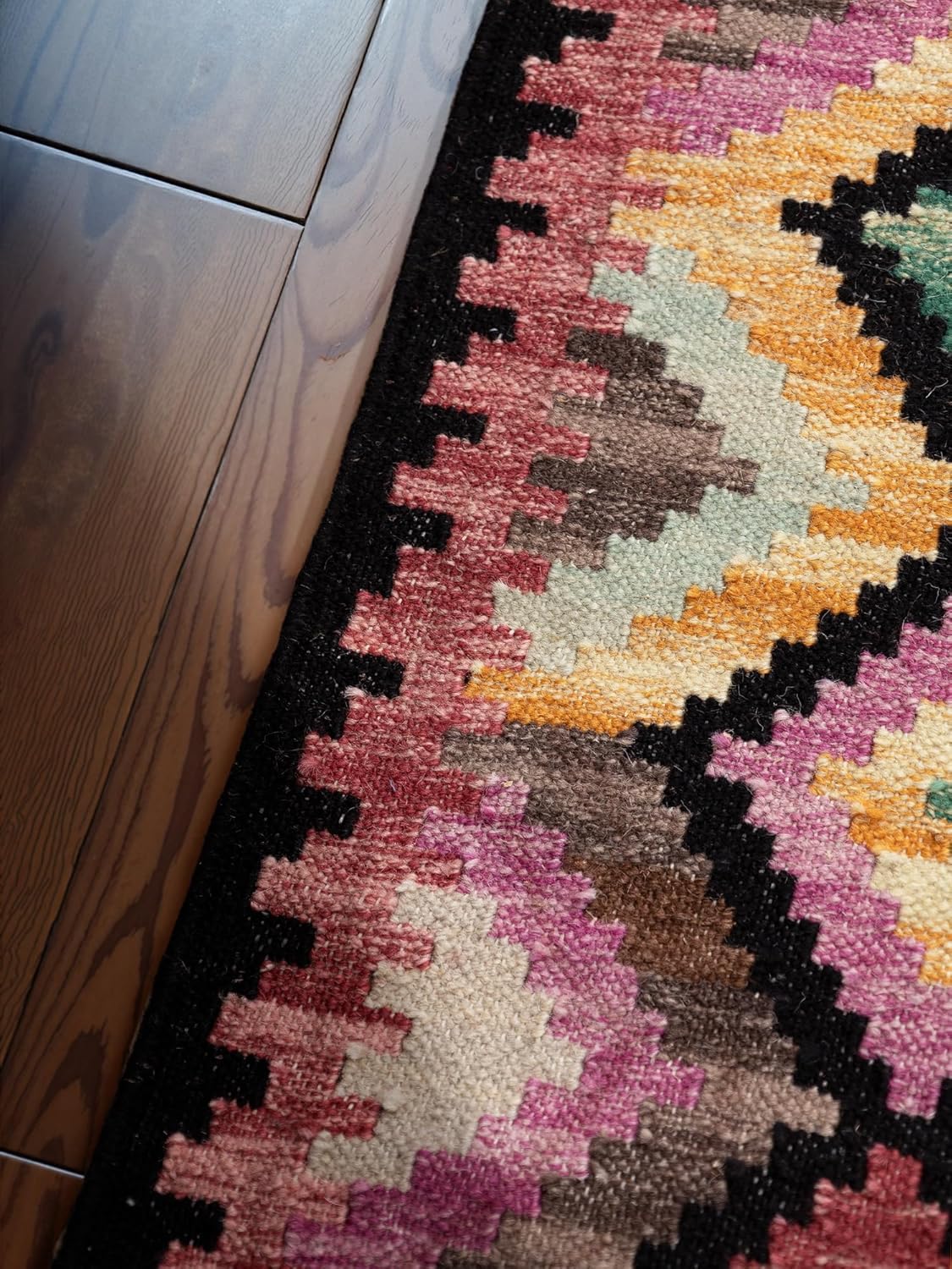 Hanse Home Afghan Kelim Teppich Zara - Bunter Traditioneller Teppich Handgewebt, Wolle & Baumwolle, Afghanischer Stil Oriental mit Fransen für Wohnzimmer, Schlafzimmer - Schwarz Multi, 200x290 cm