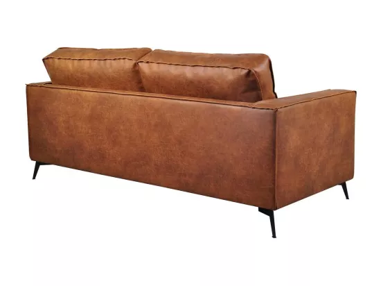Canapé vintage 3 places cuir marron cognac aspect vieilli et métal noir SONNY