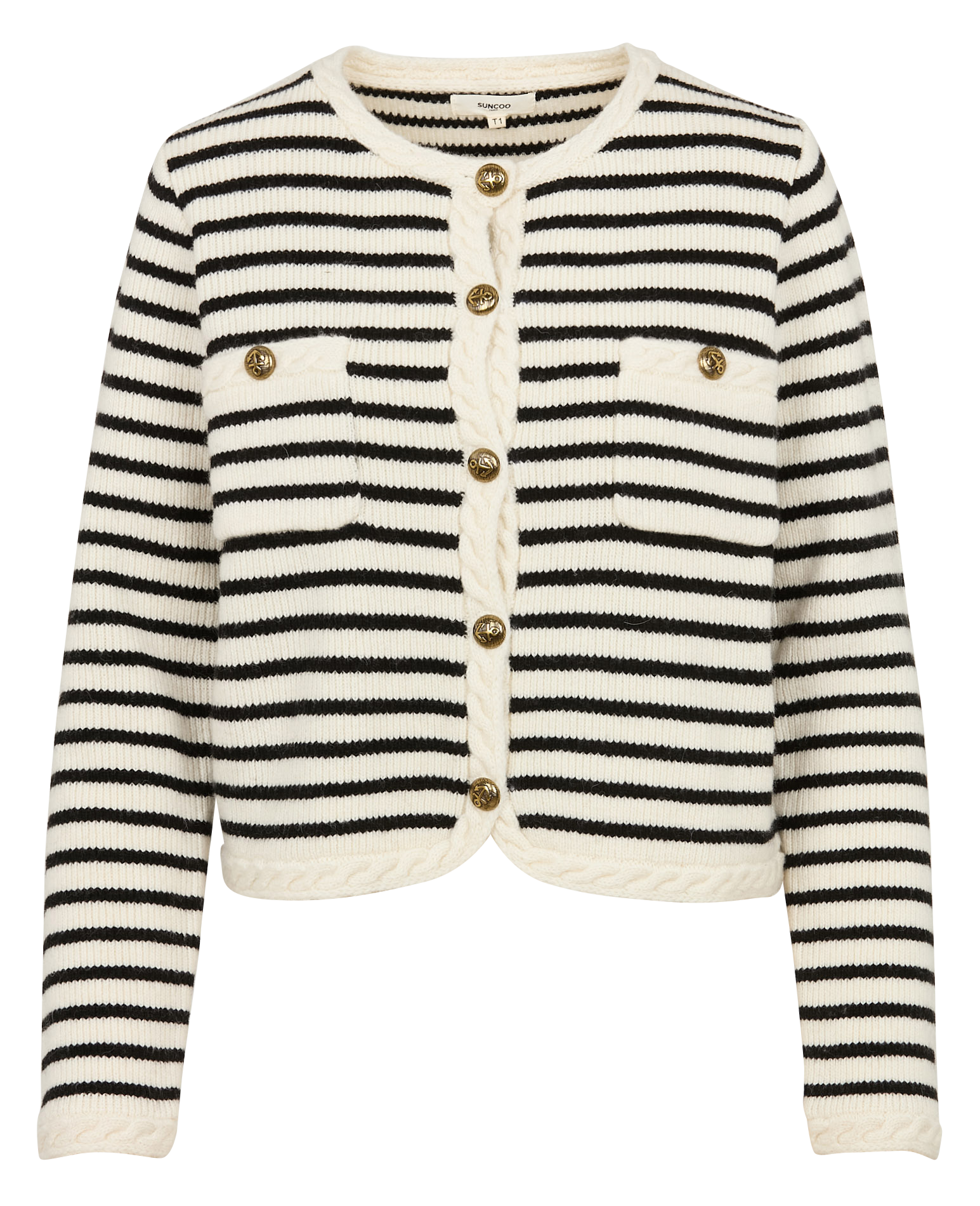 GABRIEL - Gilet col rond rayé en laine | Blanc