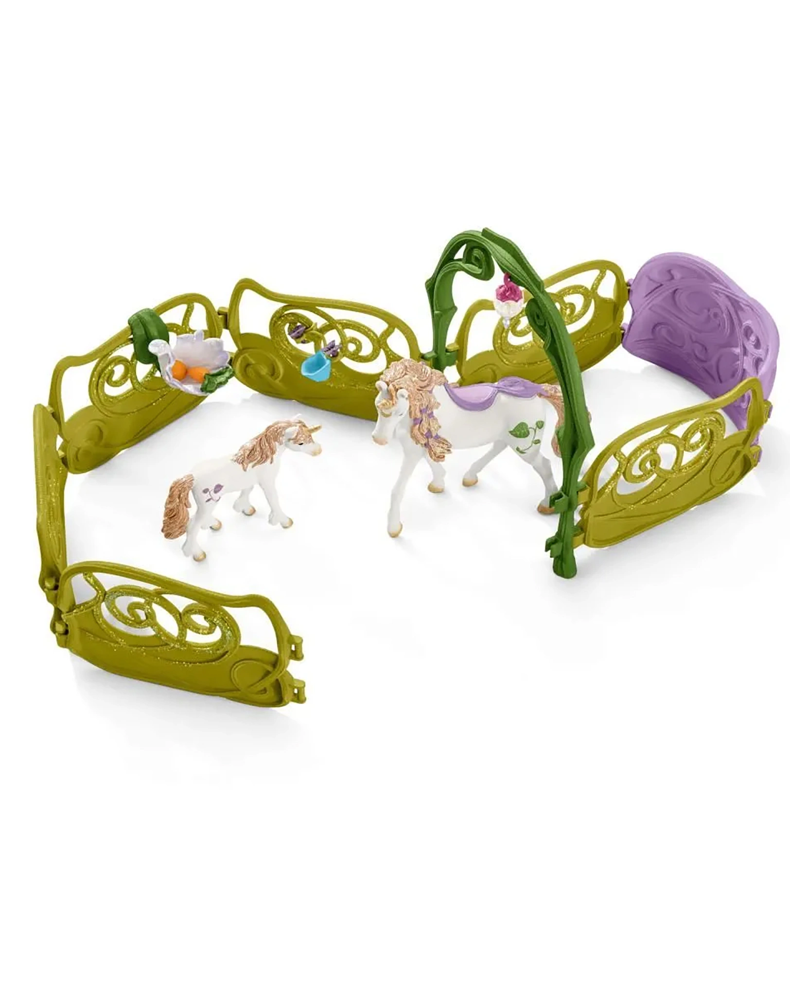 schleich® 42445 Bayala – Glitzerndes Blütenhaus mit Einhörnern, See und Stall