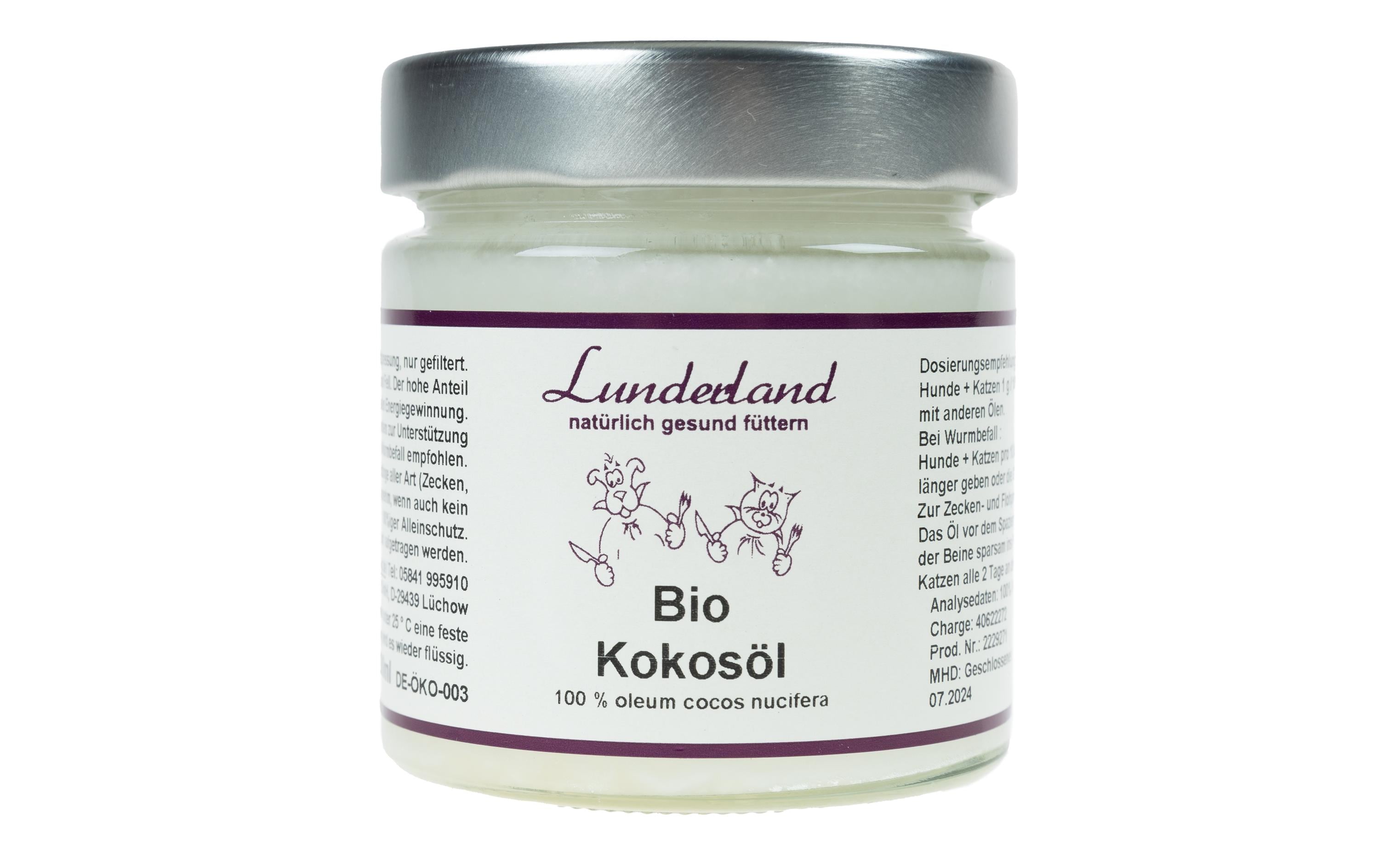 Hunde-Nahrungsergänzung Bio-Kokosöl, 200 gErgänzungsfuttermittel für Hunde und Katzen