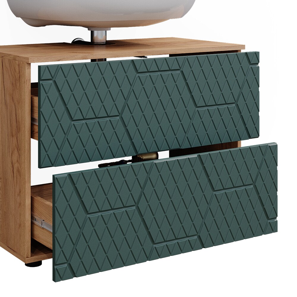 Vicco Badmöbel-Set Irma Eiche Grün 4-teilig Midischrank 81 cm Hängeschrank