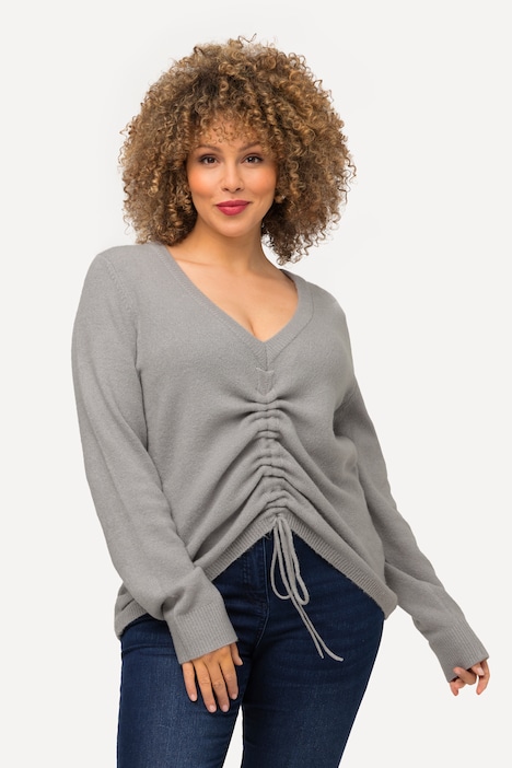 Pullover, Raffband, V-Ausschnitt, Langarm