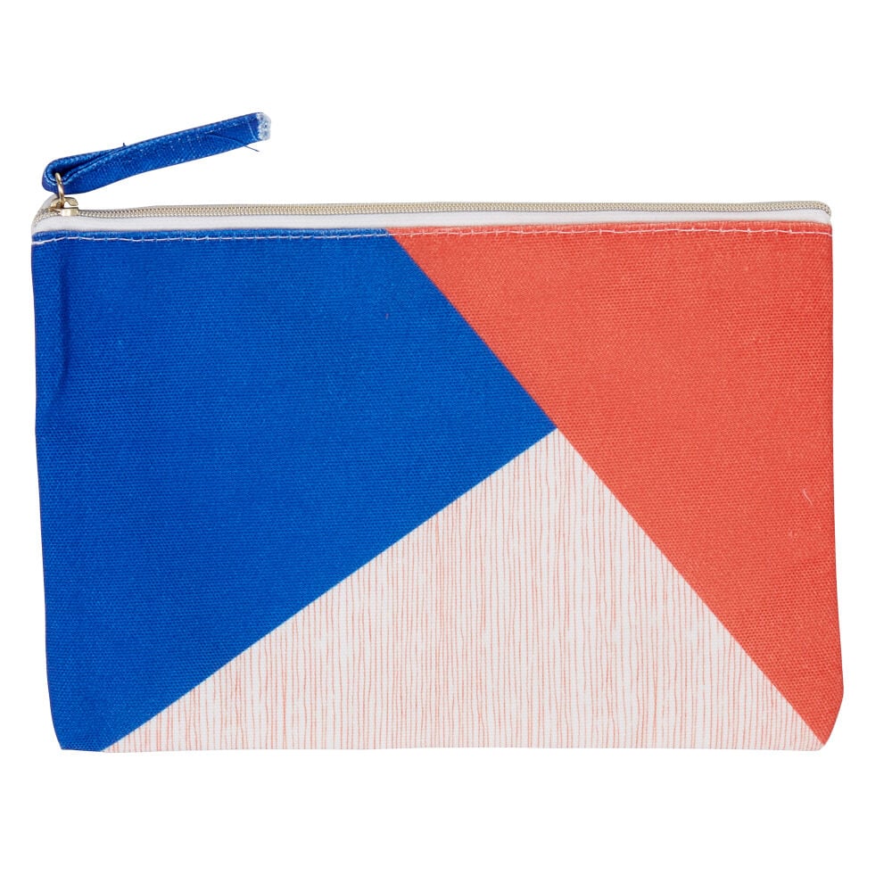 Trousse cosmétique bleu rouge et blanc