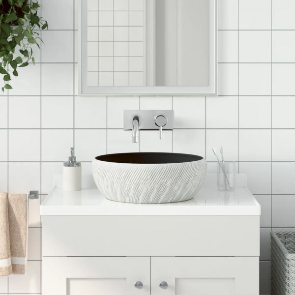 vidaXL Lavatório de Bancada Redondo ?41x14 cm Cerâmica Preto/cinzento - 1220842429
