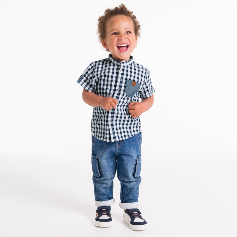 Chemise à carreaux coton fantaisie bleue bébé garçon