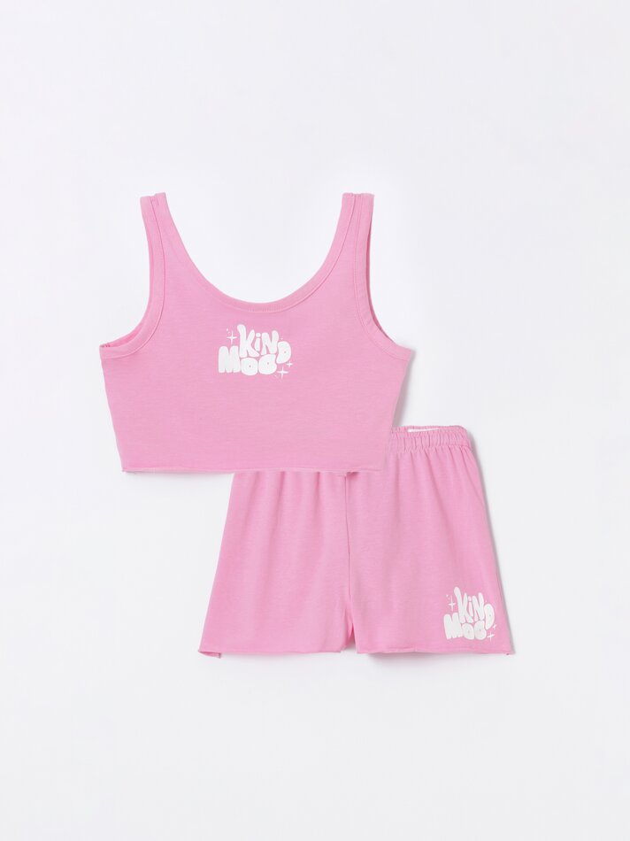 Conjunto de top e shorts com estampa - Rosa Médio
