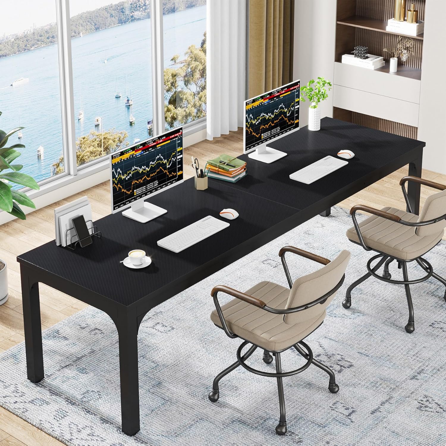 Tribesigns Schreibtisch Computertisch 200 x 70 x 75 cm Doppelter Langer Schreibtisch, PC Tisch Bürotisch Arbeitstisch Esstisch Büro-Möbel Computertisch Konferenztisch für Home Office, Schwarz