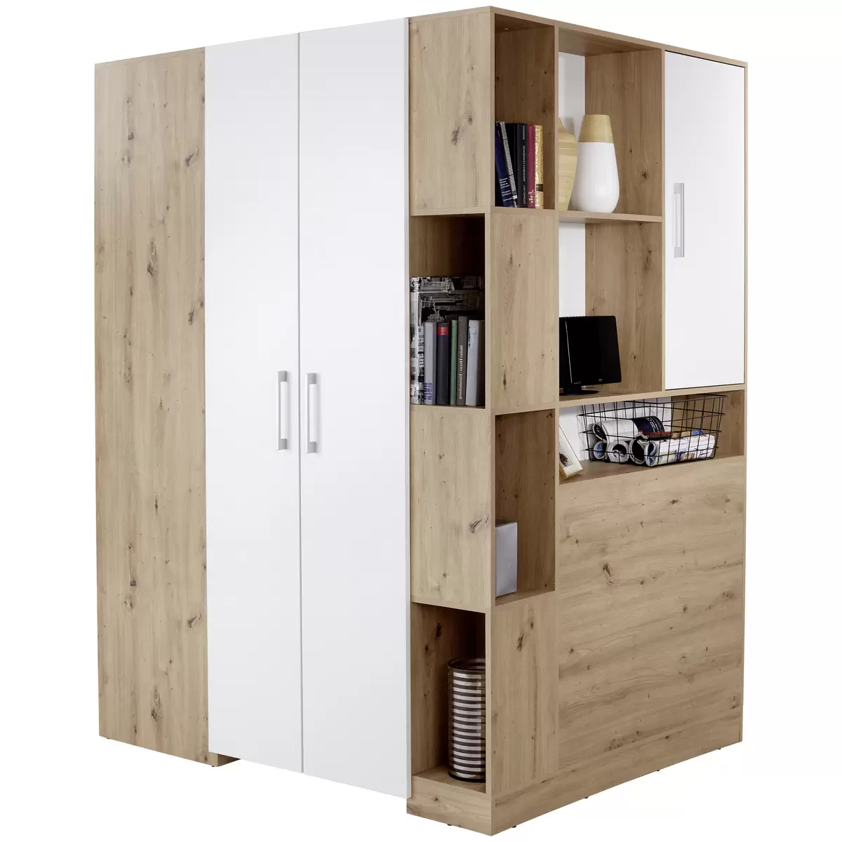 Eckschrank Box weiss,Eiche