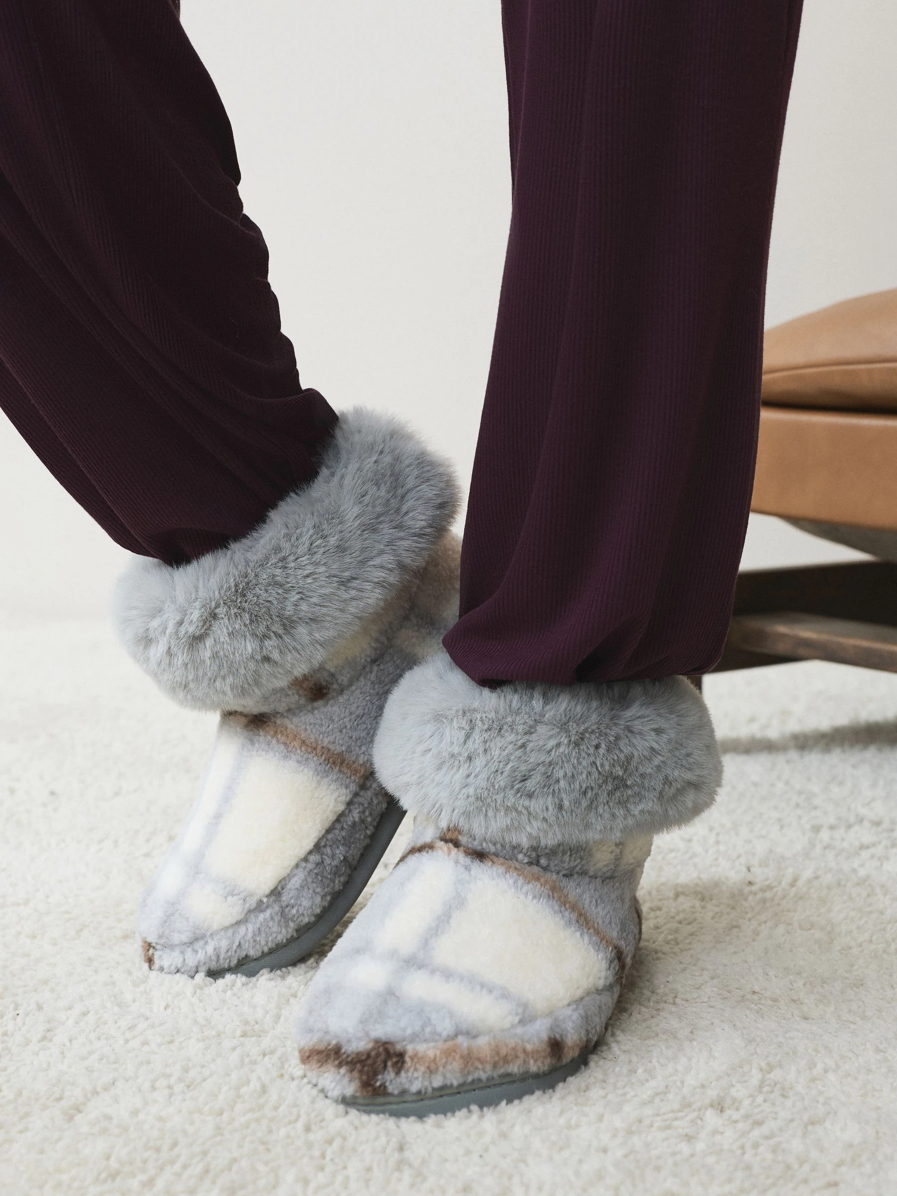 Grijs - Faux Fur Borg Boot Slippers