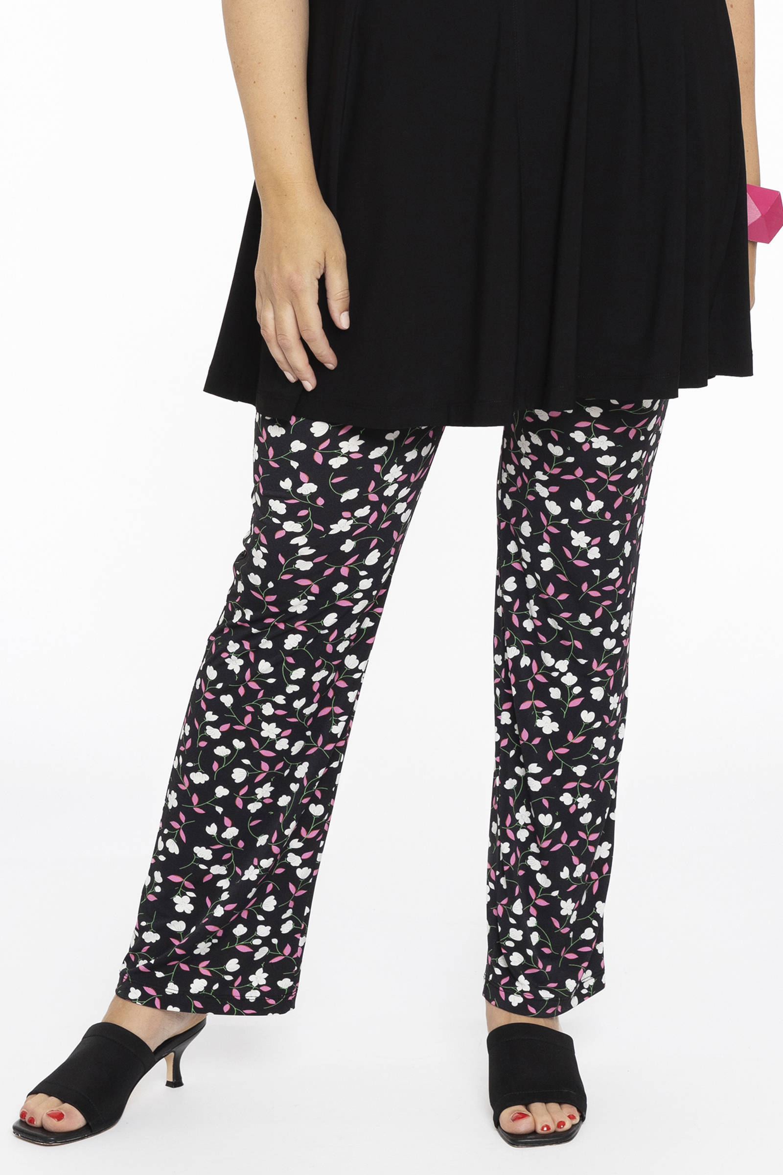 YOEK straight fit tregging DOLCE van travelstof met stippen zwart/wit/roze