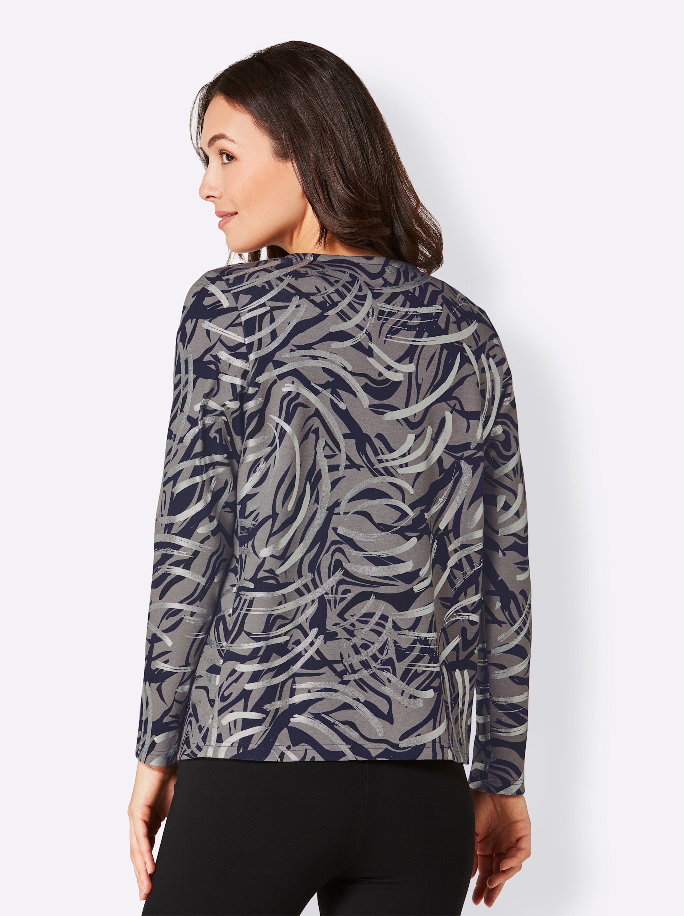 CREATION L PREMIUM Modal-Polyester-Shirtjacke in grau-marine-bedruckt