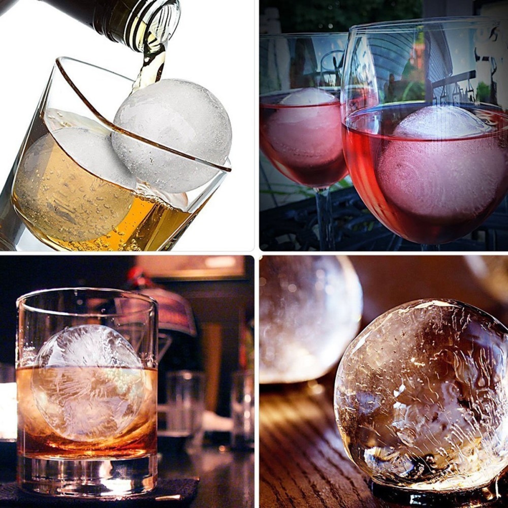 (4-fach) 3D Silikon Eiswürfel Form DIY Ice Cube Tray mit Deckel für Cocktails / Whisky / Softgetränke - Kugel