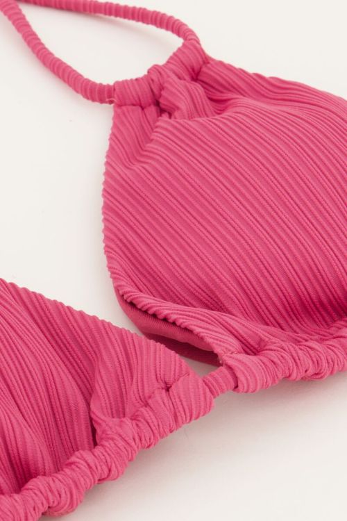 Roze bikini top triangel met dubbele bandjes en rib