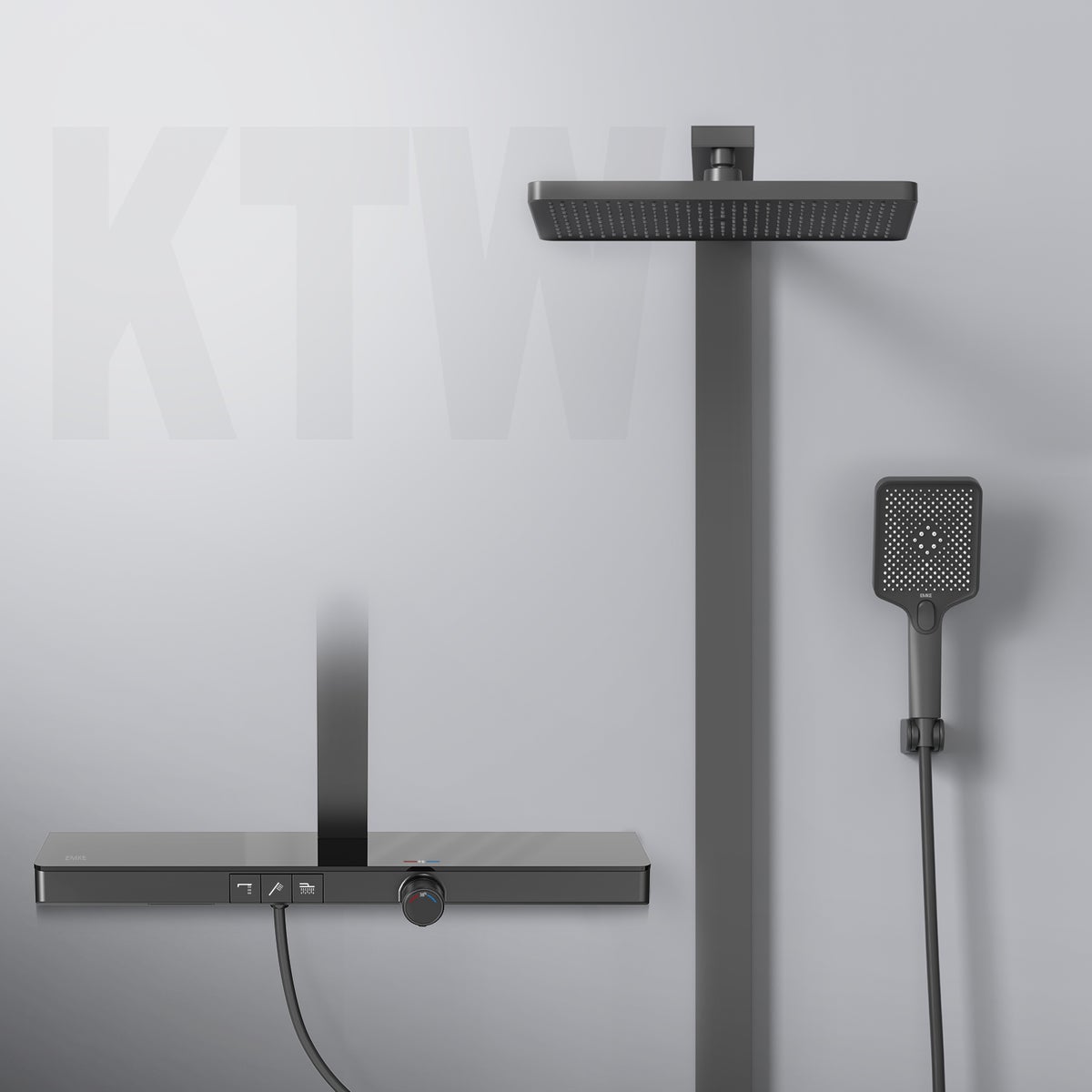 EMKE Douchesysteem Design Doucheset met Thermostaat 38°C, Regendouche, Watervaluitloop, 3 Straalsoorten, Handdouche, Grote Plank, KTW Gecertificeerd, Mat Zwart