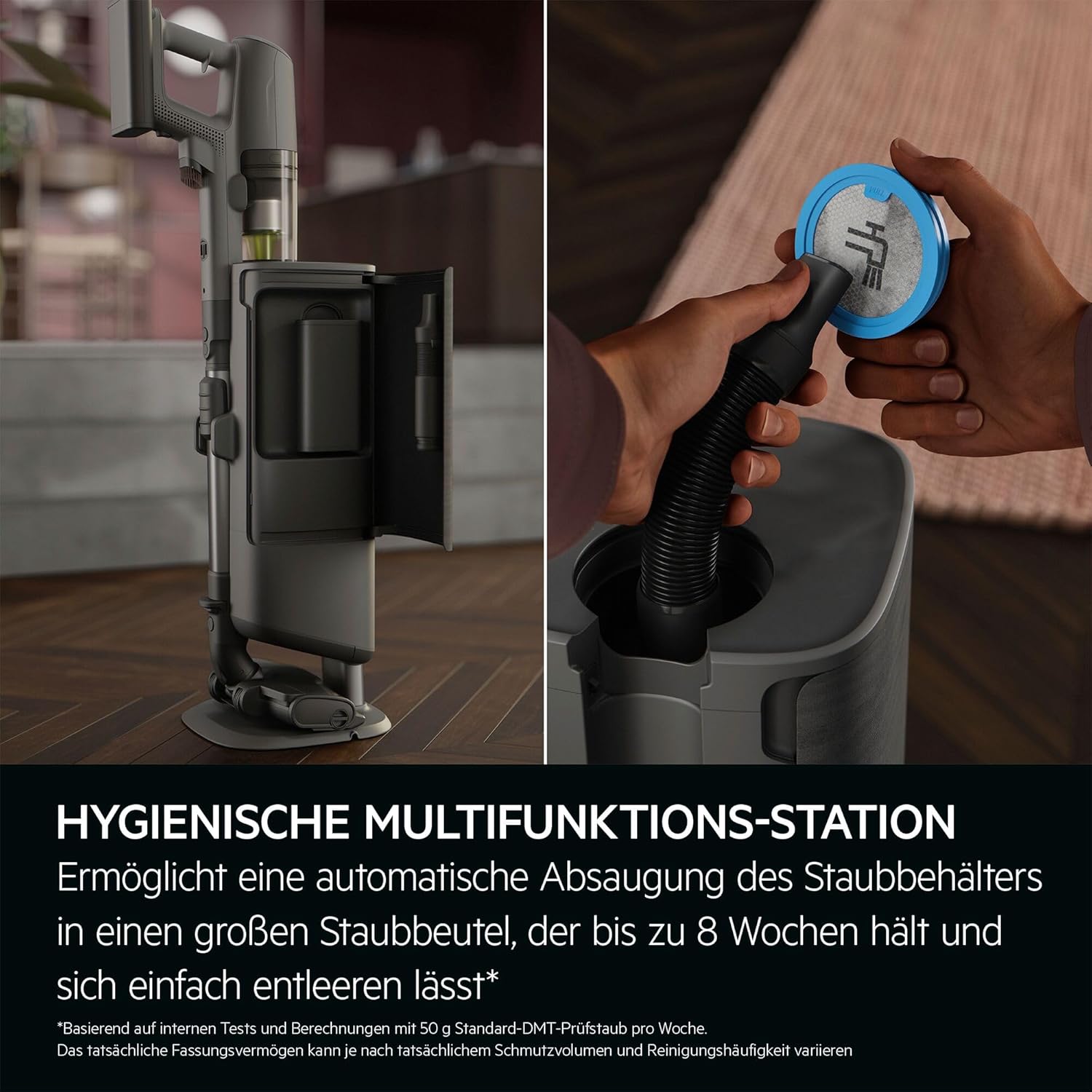 AEG Ultimate 8000 Akku Staubsauger mit Absaugstation, Automatik-verlängert Laufzeit, 5-Stufen Filtration, für Hartboden, Teppich, Tierhaare, 25V Akku wechselbar, 400 ml, Dunkelgrau, AP83AB25DG
