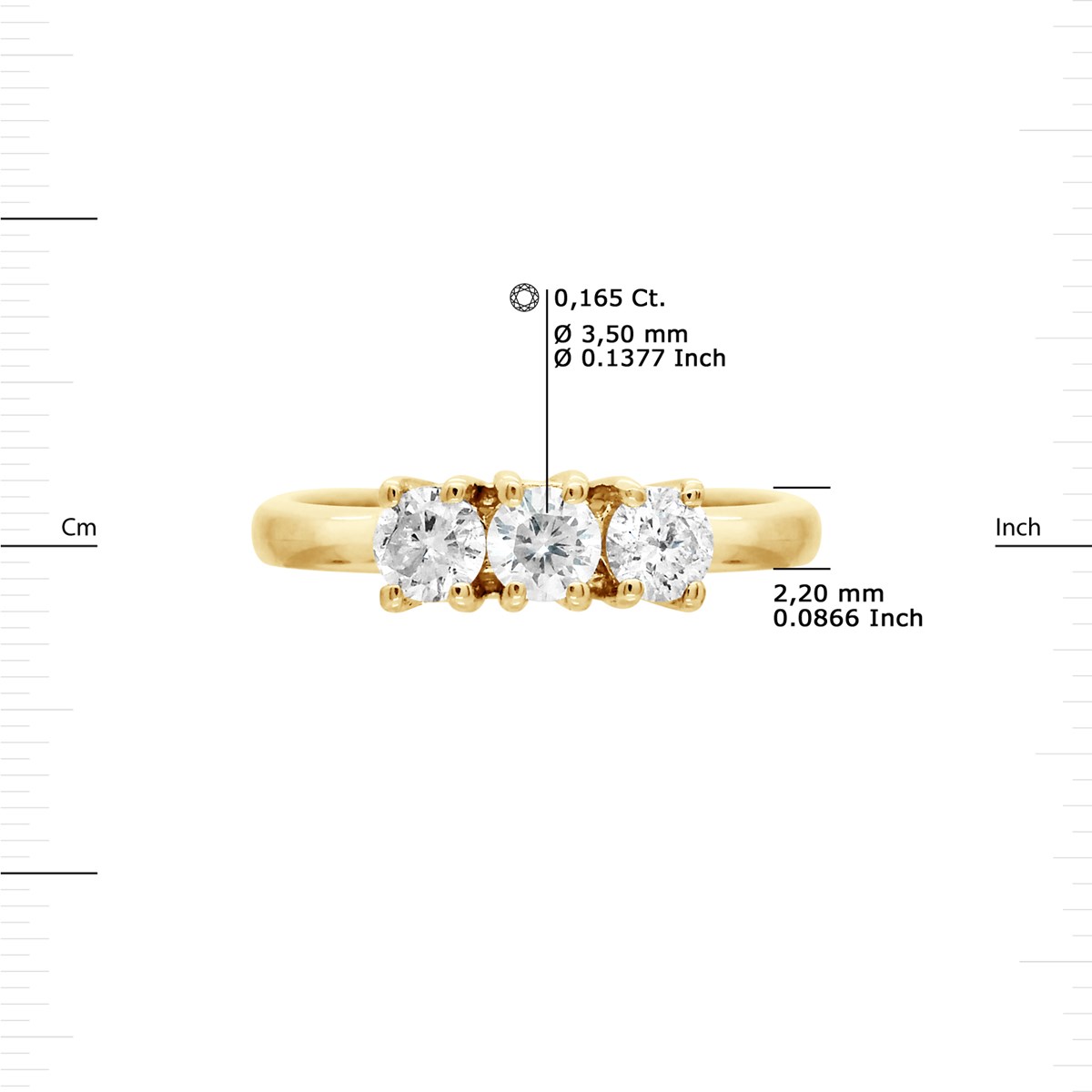 Bague TRILOGIE Diamants 0,50 Cts Serti Griffes Or Jaune 18 Carats