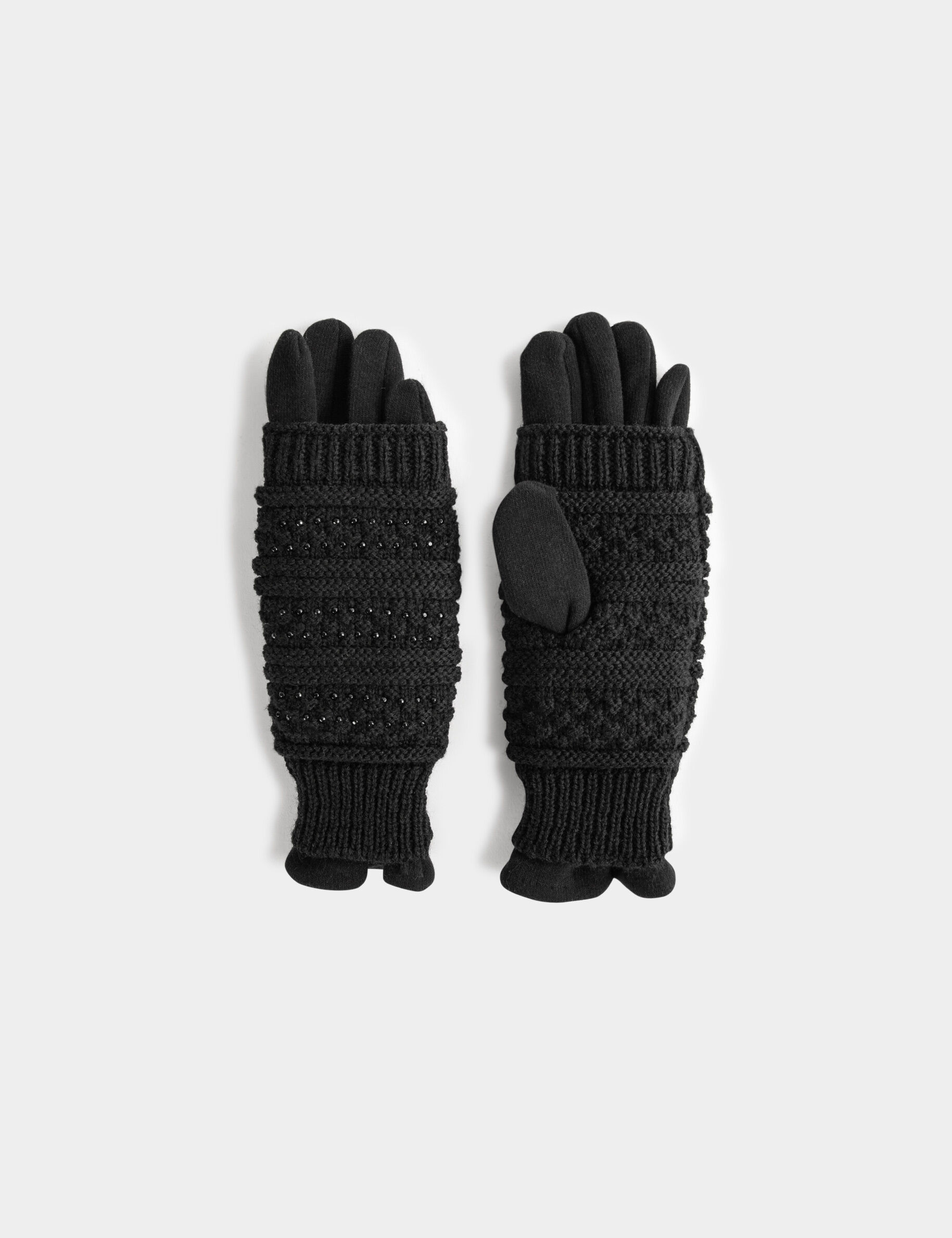 Gants en maille avec strass noir femme - noir