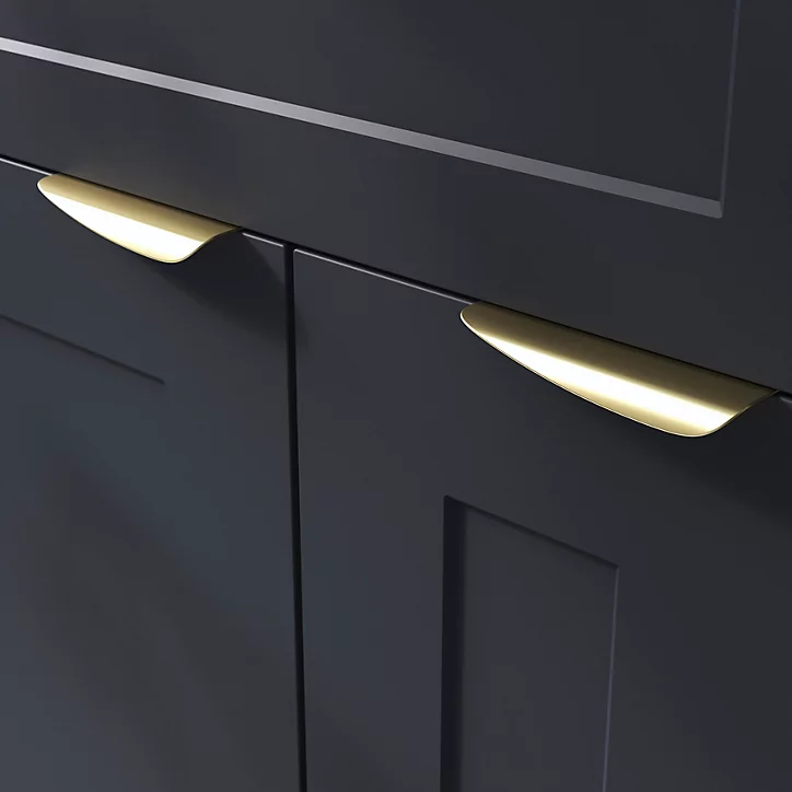 Poignée de meuble Incurvé GoodHome Mehaban effet laiton satin doré l.120mm x l.44mm x H. 13mm entraxe 96mm